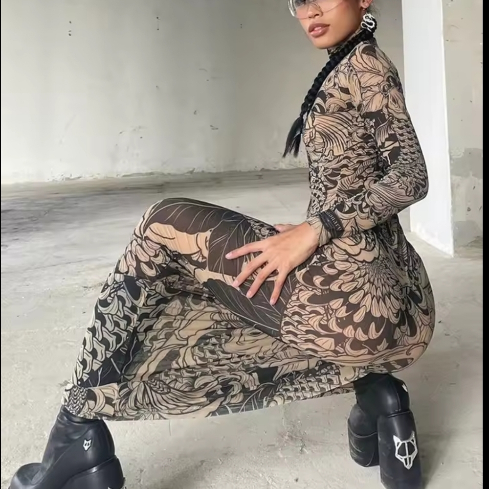 Maxi Dress Turtleneck Full Sleeve Bodycon - Picture 1 of 6